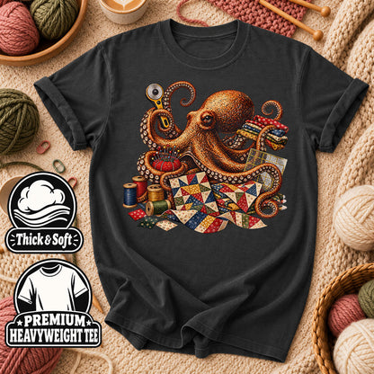 Octopus Quilter With Sewing Notions T-Shirt - Dark Heather Grey