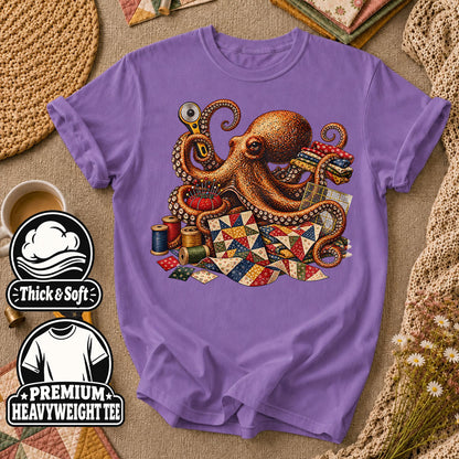 Octopus Quilter With Sewing Notions T-Shirt - Heather Team Purple