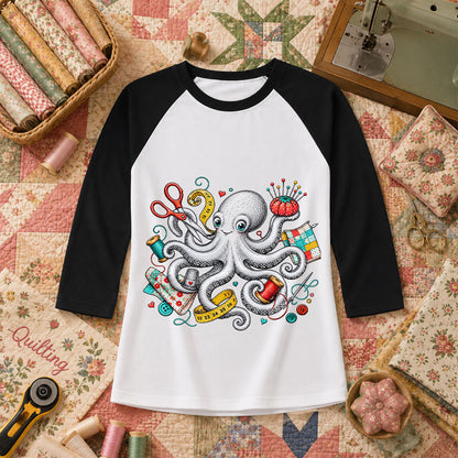 Octopus Sewing Supplies Vintage Sketch Raglan Sleeve - Black