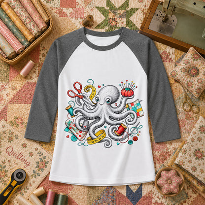 Octopus Sewing Supplies Vintage Sketch Raglan Sleeve - Deep Heather