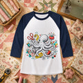 Octopus Sewing Supplies Vintage Sketch Raglan Sleeve