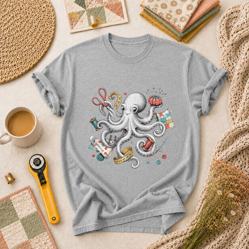 Octopus Sewing Supplies Vintage Sketch T-Shirt - Athletic Heather