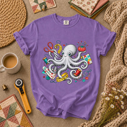 Octopus Sewing Supplies Vintage Sketch T-Shirt - Heather Team Purple