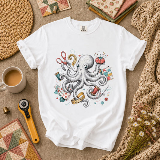 Octopus Sewing Supplies Vintage Sketch T-Shirt - White