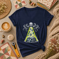 Octopus UFO Quilt Abduction Vintage Sketch Women's V-Neck