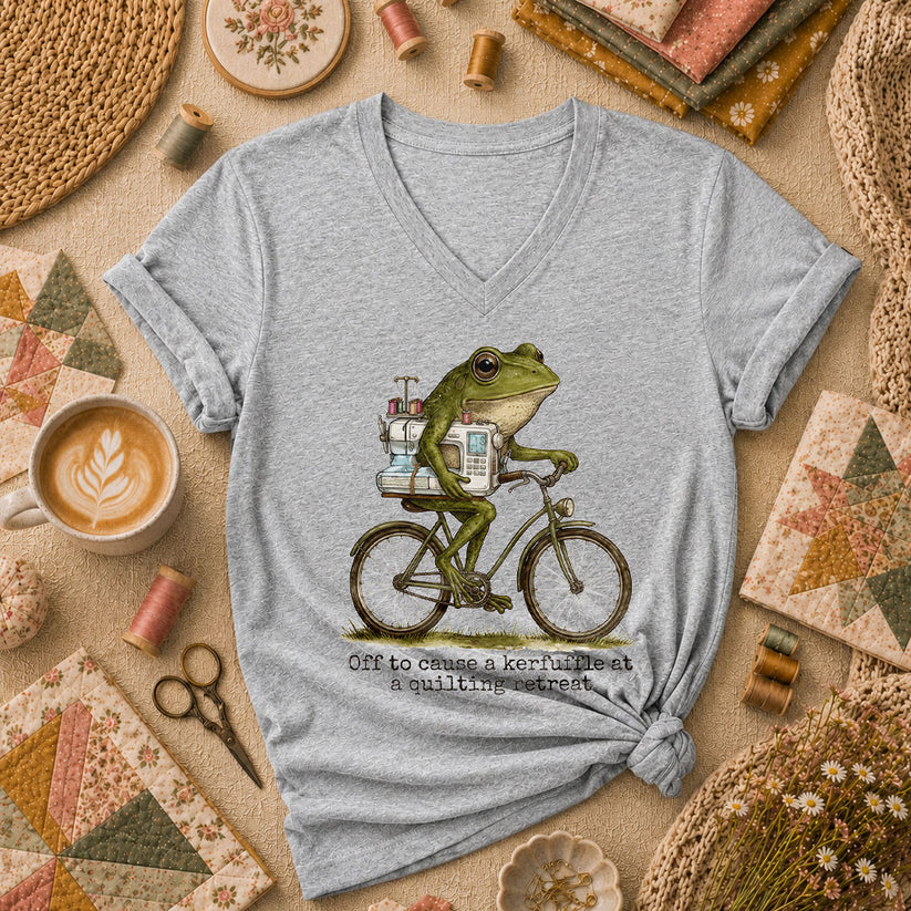 Off To Cause A Kerfuffle At A Quilting Retreat Women's V-Neck - Athletic Heather