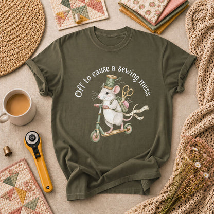 Off To Cause A Sewing Mess Funny T-Shirt - Military Green