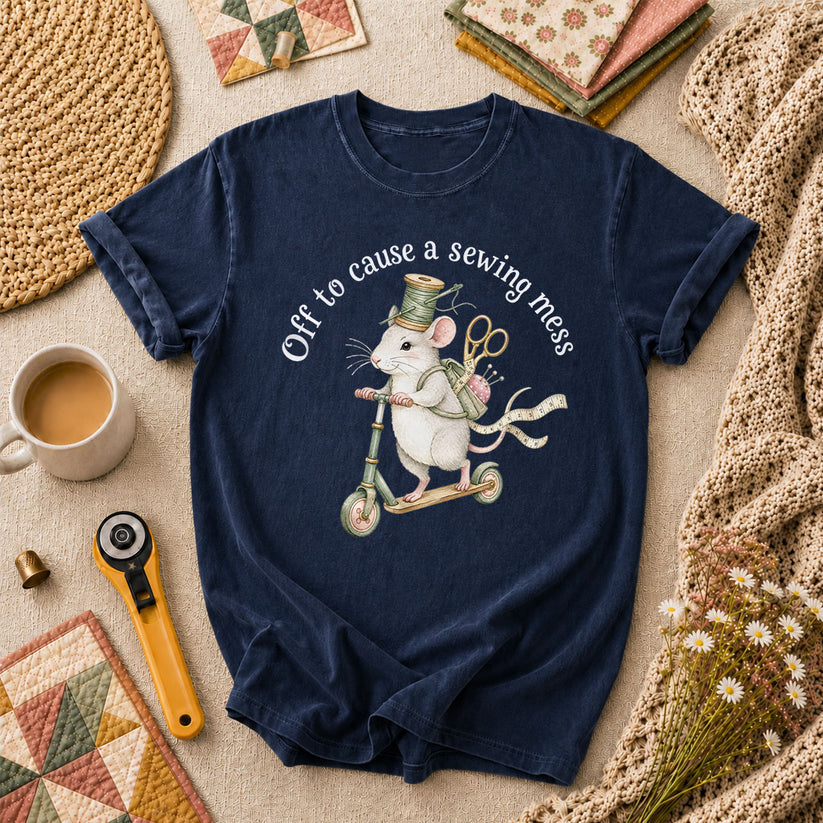 Off To Cause A Sewing Mess Funny T-Shirt - Navy