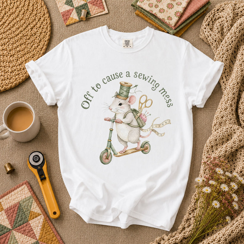 Off To Cause A Sewing Mess Funny T-Shirt - White