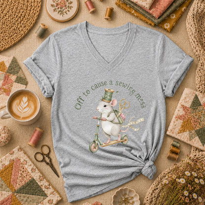 Off To Cause A Sewing Mess Funny Women's V-Neck - Athletic Heather