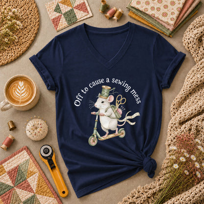 Off To Cause A Sewing Mess Funny Women's V-Neck - Navy