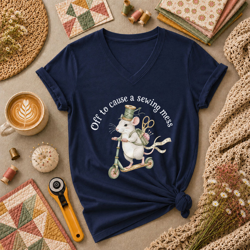 Off To Cause A Sewing Mess Funny Women's V-Neck - Navy
