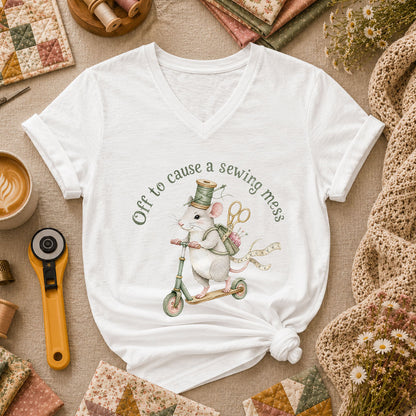 Off To Cause A Sewing Mess Funny Women's V-Neck - White
