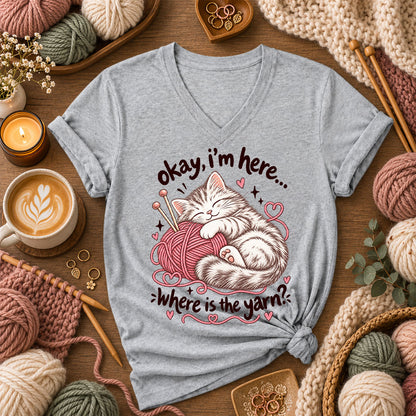 Okay I'm Here Where Is The Yarn Women's V-Neck - Athletic Heather