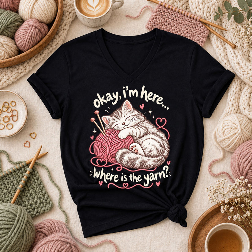Okay I'm Here Where Is The Yarn Women's V-Neck - Black
