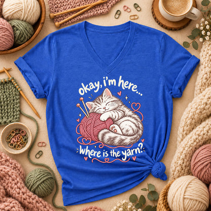 Okay I'm Here Where Is The Yarn Women's V-Neck - Heather True Royal