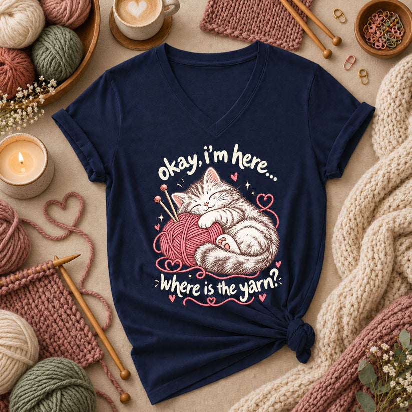 Okay I'm Here Where Is The Yarn Women's V-Neck - Navy