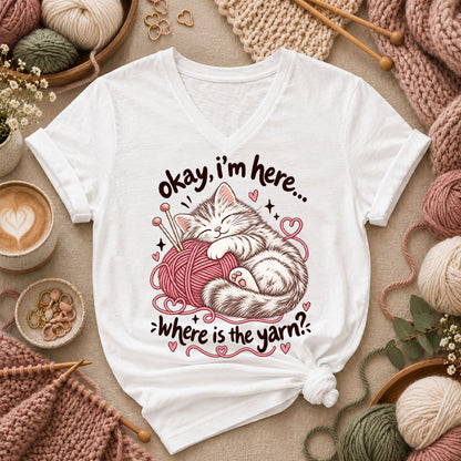 Okay I'm Here Where Is The Yarn Women's V-Neck - White