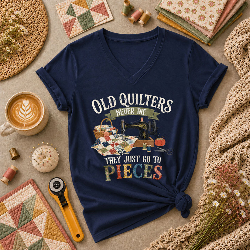 Old Quilters Never Die They Just Go To Pieces Women's V-Neck - Navy