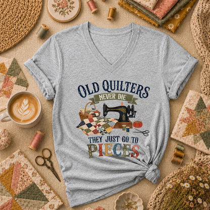Old Quilters Never Die They Just Go To Pieces Women's V-Neck - Sport Grey