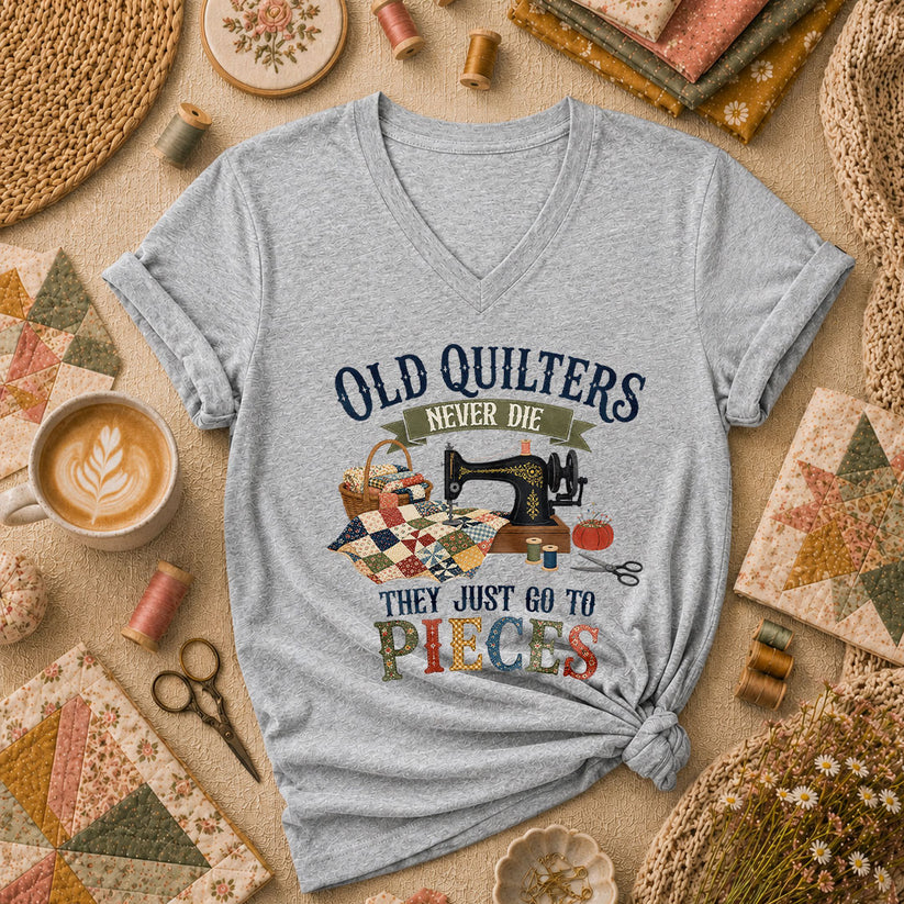 Old Quilters Never Die They Just Go To Pieces Women's V-Neck - Sport Grey