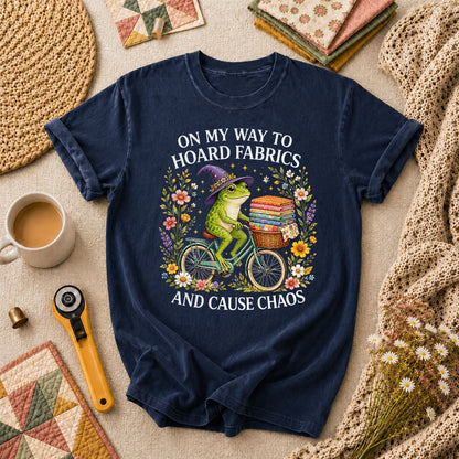 On My Way To Hoard Fabrics And Cause Chaos Frog T-Shirt - Navy