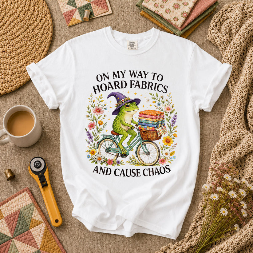 On My Way To Hoard Fabrics And Cause Chaos Frog T-Shirt - White