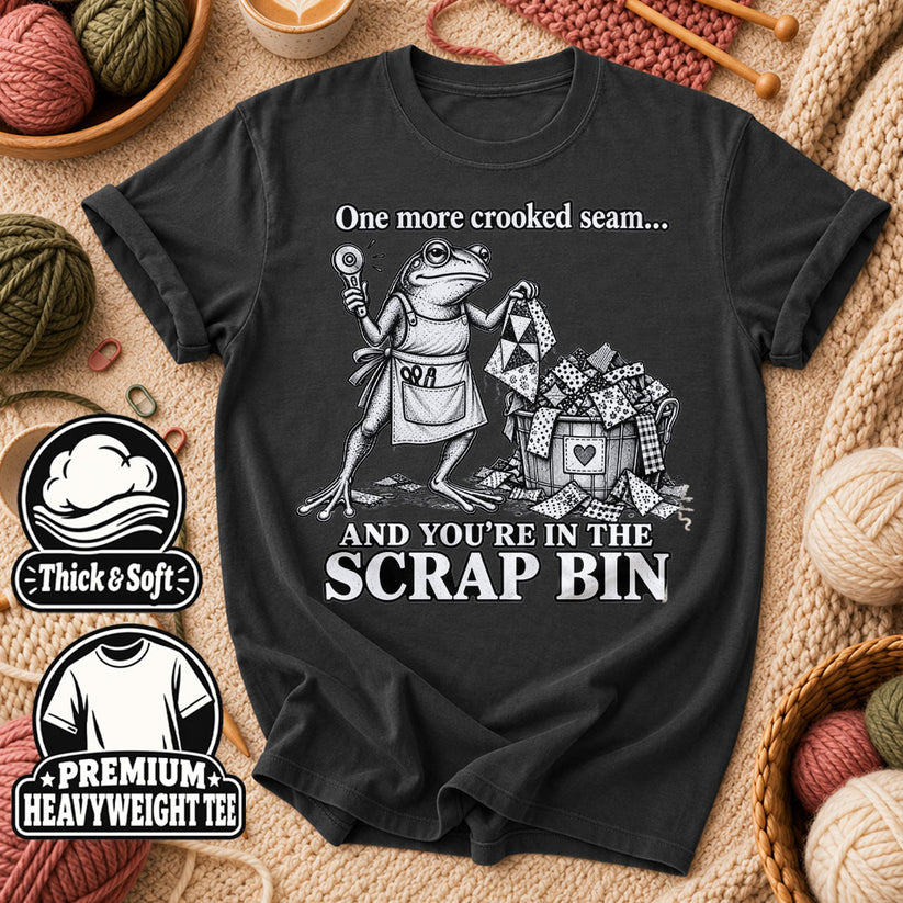 One More Crooked Seam Scrap Bin Frog T-Shirt - Dark Heather Grey