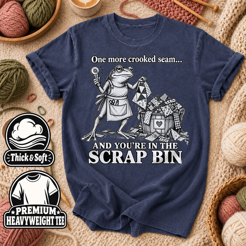 One More Crooked Seam Scrap Bin Frog T-Shirt - Heather Navy
