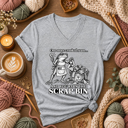 One More Crooked Seam Scrap Bin Frog Women's V-Neck - Athletic Heather