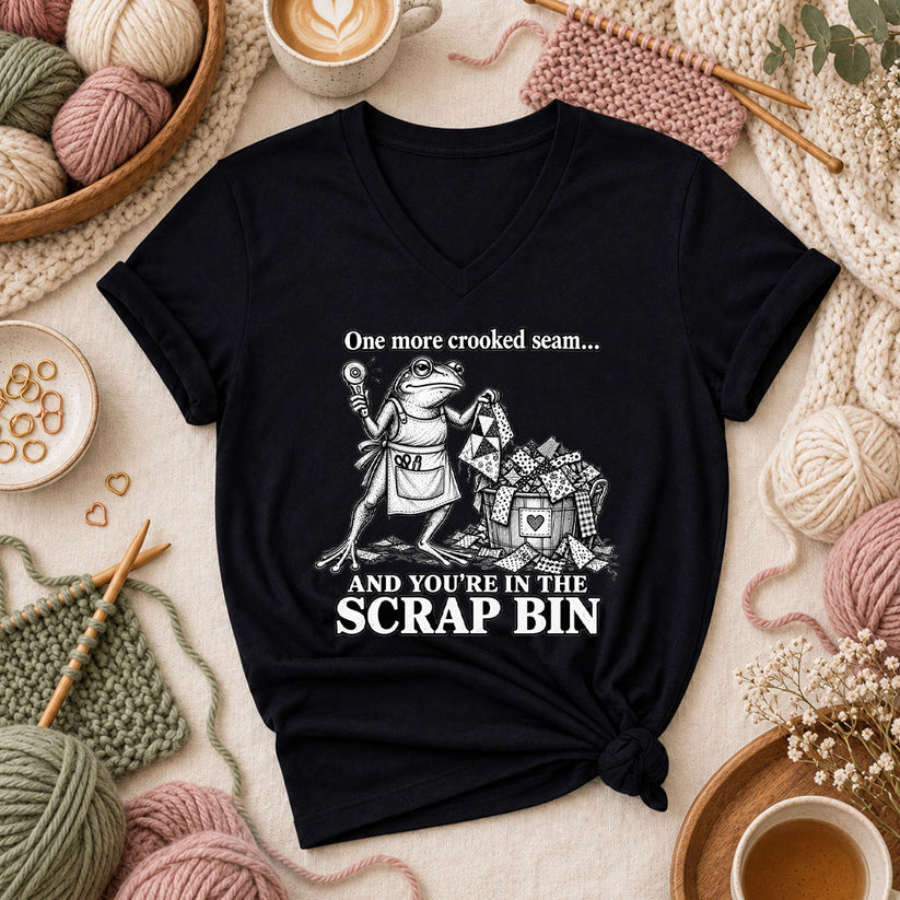 One More Crooked Seam Scrap Bin Frog Women's V-Neck - Black
