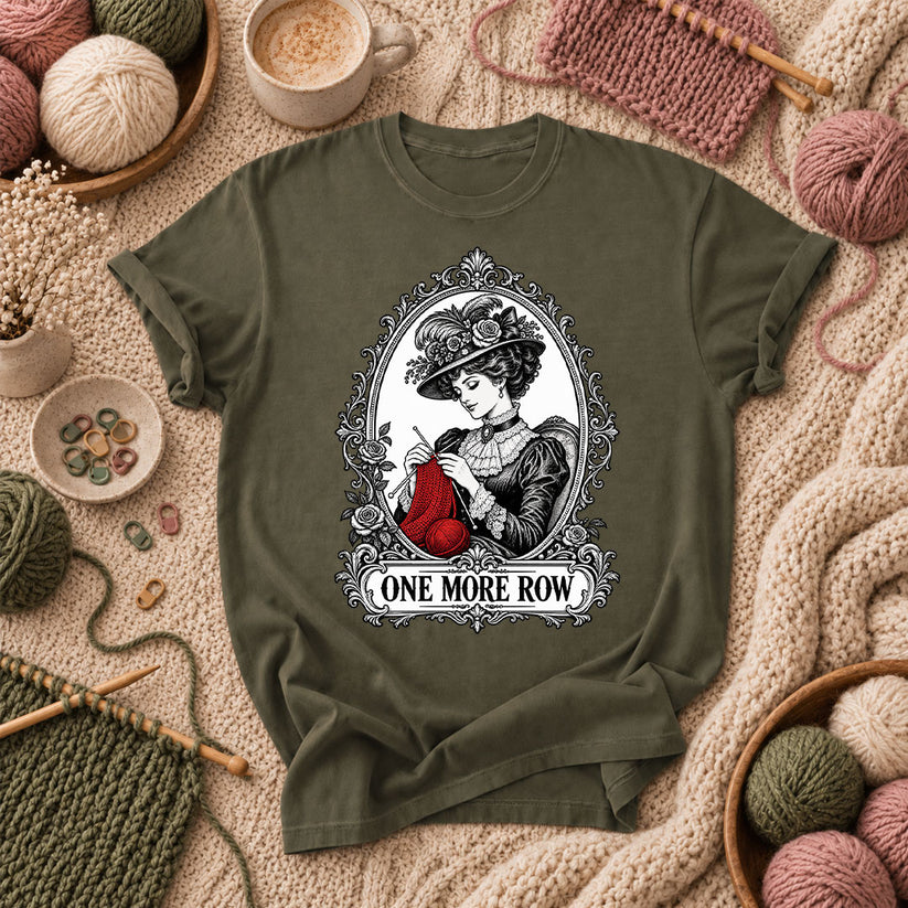 One More Row Victorian Knitter T-Shirt - Military Green