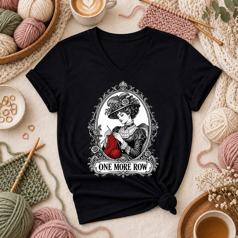 One More Row Victorian Knitter Women's V-Neck - Black