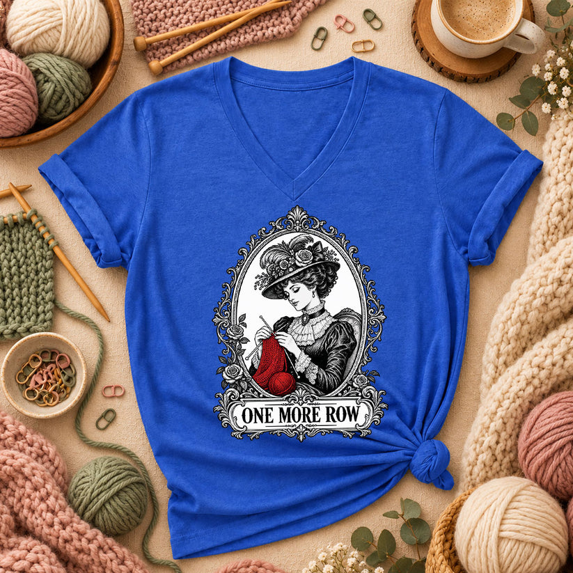 One More Row Victorian Knitter Women's V-Neck - Heather True Royal