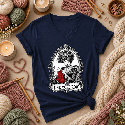 One More Row Victorian Knitter Women's V-Neck - Navy