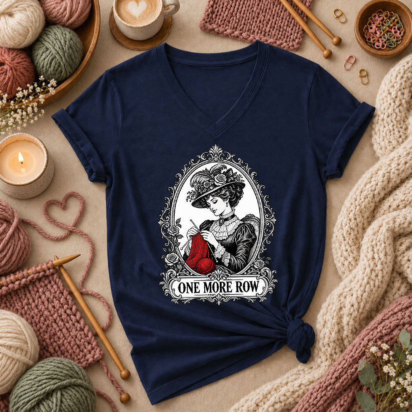 One More Row Victorian Knitter Women's V-Neck - Navy