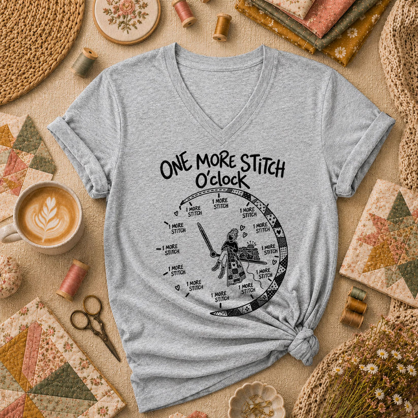 One More Stitch O'clock Warrior Women's V-Neck - Athletic Heather