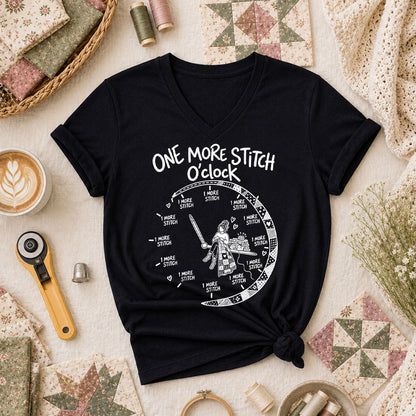 One More Stitch O'clock Warrior Women's V-Neck - Black
