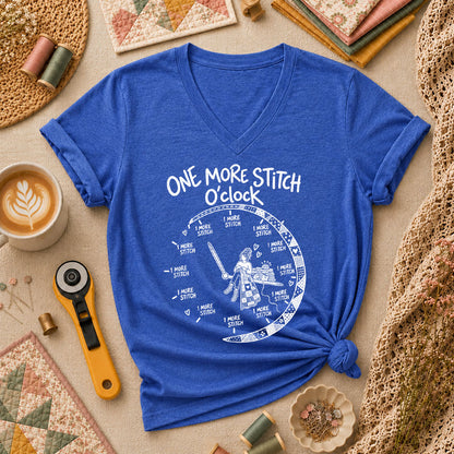 One More Stitch O'clock Warrior Women's V-Neck - Heather True Royal