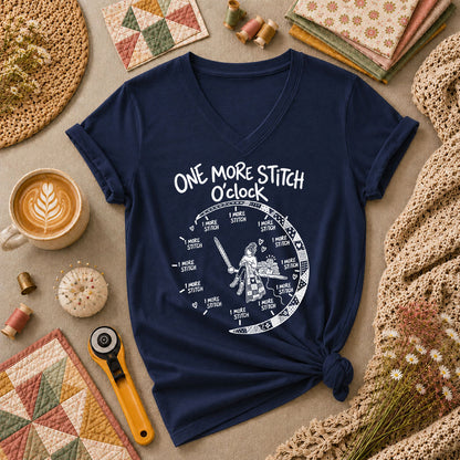 One More Stitch O'clock Warrior Women's V-Neck - Navy