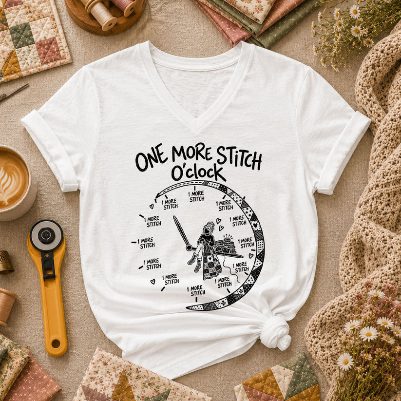 One More Stitch O'clock Warrior Women's V-Neck - White