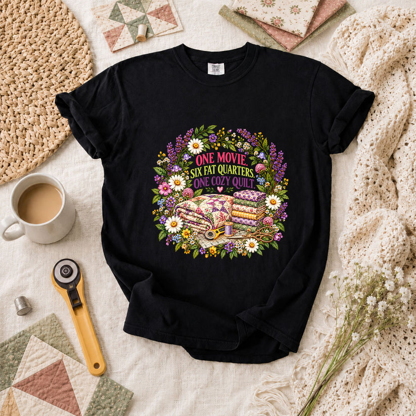 One Movie Six Fat Quarters One Cozy Quilt T-Shirt - Black
