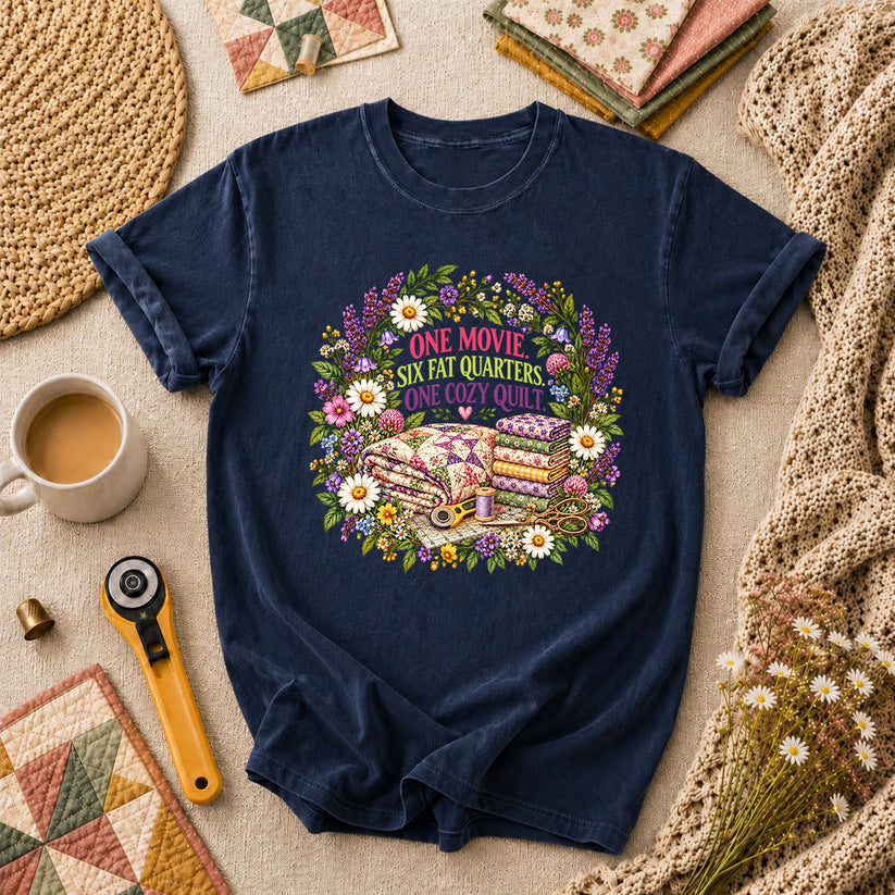 One Movie Six Fat Quarters One Cozy Quilt T-Shirt - Navy
