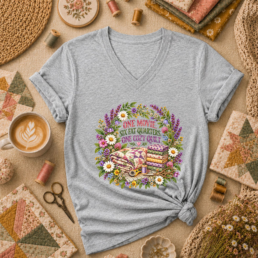 One Movie Six Fat Quarters One Cozy Quilt Women's V-Neck - Athletic Heather