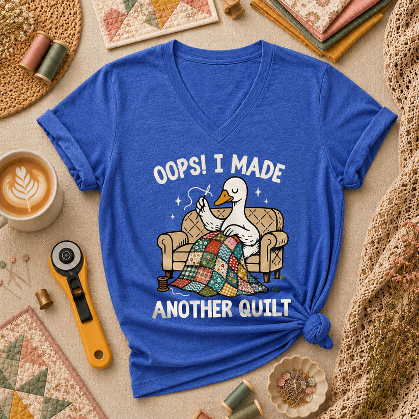 Oops I Made Another Quilt Funny Women's V-Neck - Heather True Royal