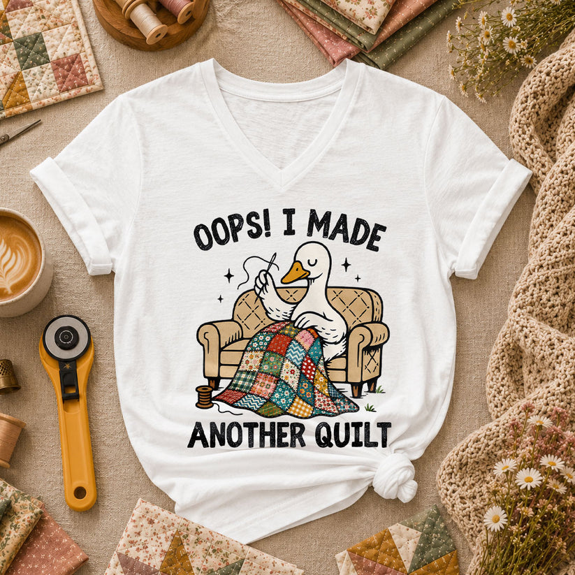 Oops I Made Another Quilt Funny Women's V-Neck - White