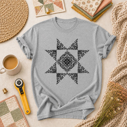 Ornate Quilt Star Block Vintage T-Shirt - Athletic Heather