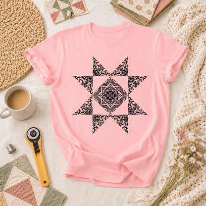 Ornate Quilt Star Block Vintage T-Shirt - Pink