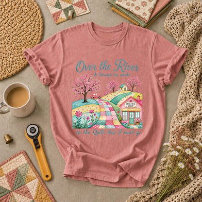 Over The River And Through The Woods To The Quilt Shop T-Shirt - Heather Mauve