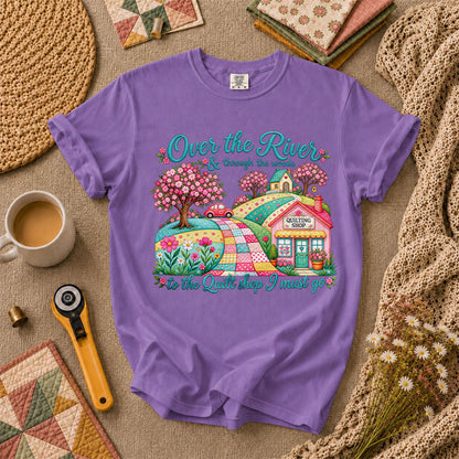 Over The River And Through The Woods To The Quilt Shop T-Shirt - Heather Team Purple